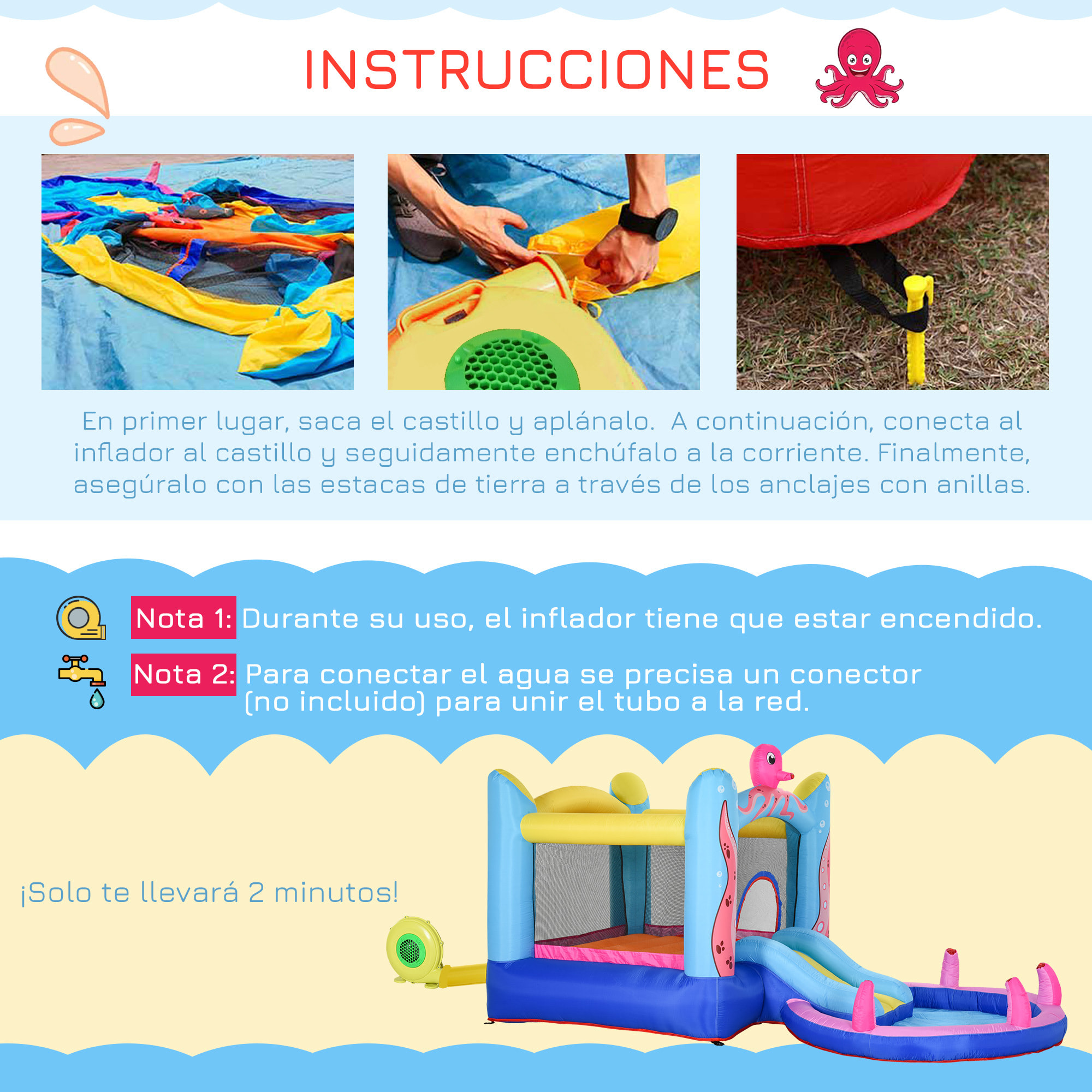 Castillo Hinchable con Tobogán Cama de Salto Piscina para +3 Años 360x175x180 cm