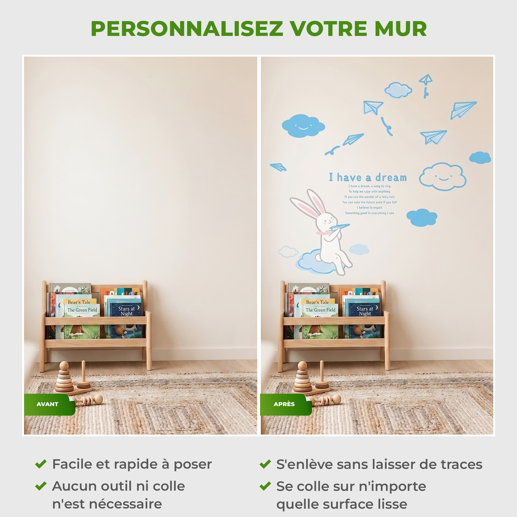 Stickers Muraux décoration adhésifs Lapin I have a dream