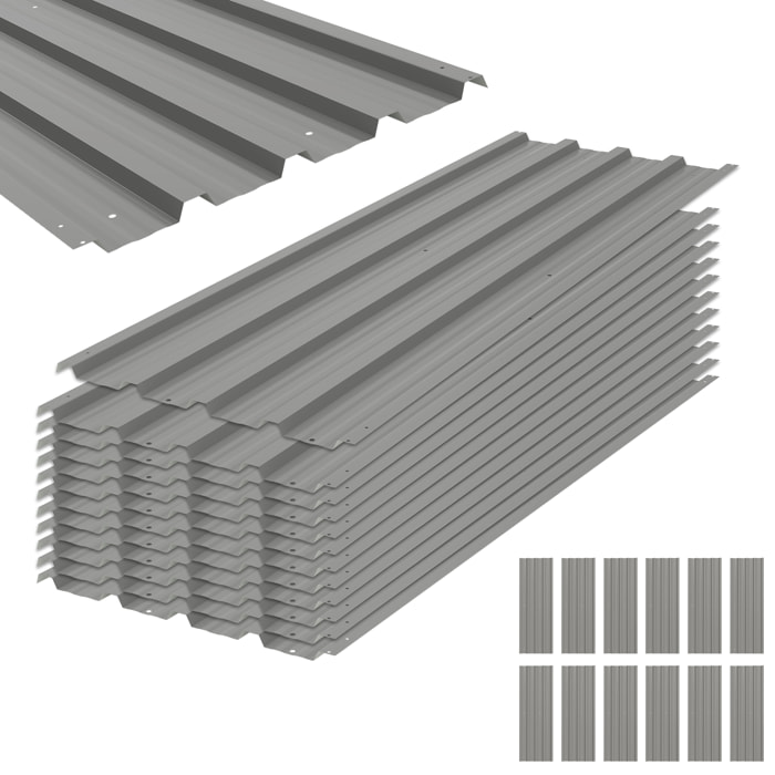 Lot de 12 panneaux - dim. 129L x 45l cm - tôle acier ondulé gris clair