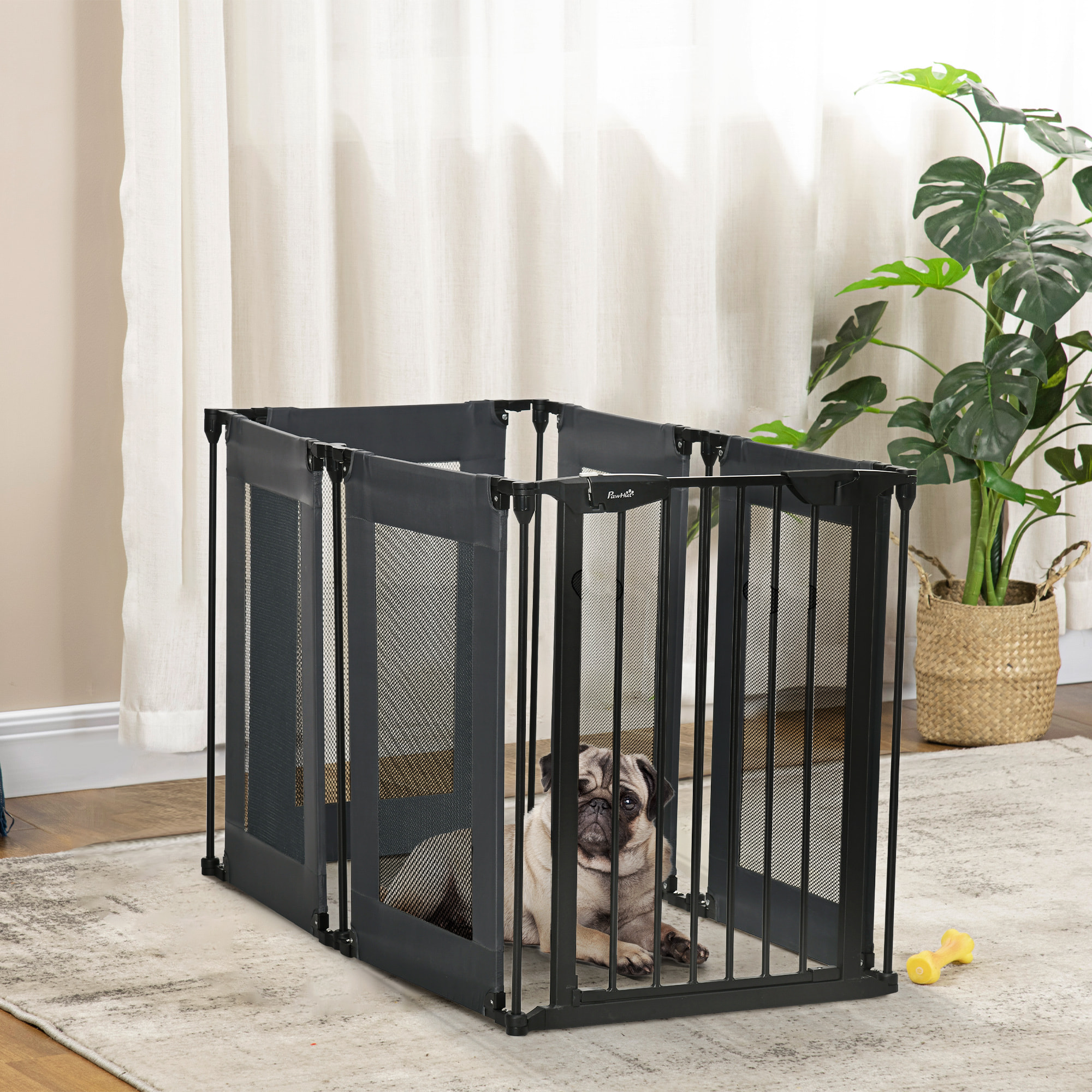 Parque Plegable para Perros de 6 Paneles Barrera de Seguridad 117x103x74cm Negro