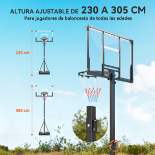 Canasta de Baloncesto para Exterior, Altura Ajustable 230-305 cm, Canasta de Baloncesto Portátil con Marco Plegable, Tablero Irrompible, Ruedas y Base Rellenable, para Adolescentes y Adultos