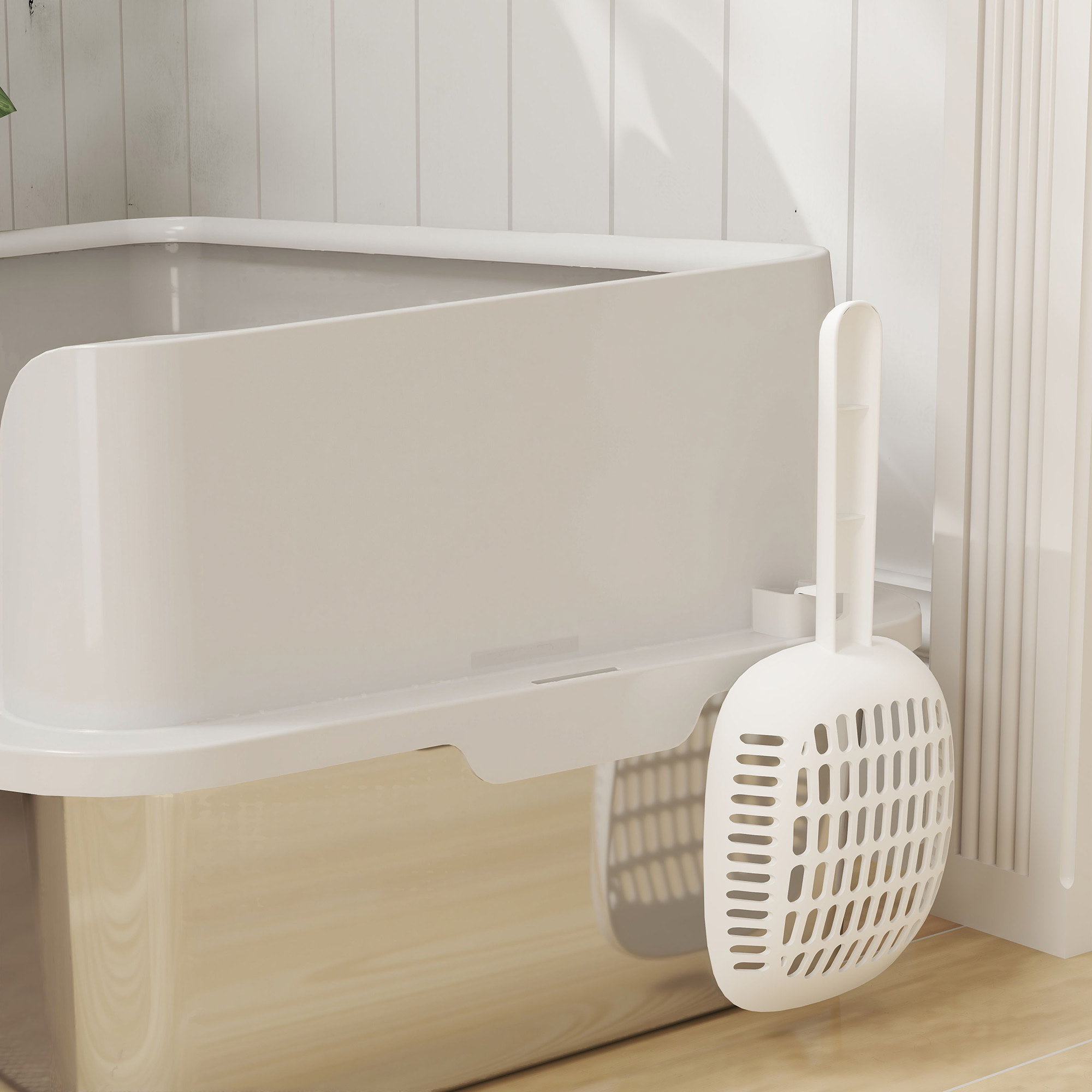 Maison de toilette bac à litière pour chat dim. 60 x 40 x 28 cm acier inox plastique gris clair