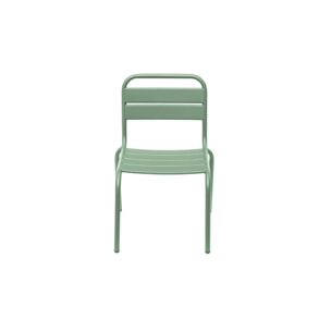 Lot de 2 chaises en métal vert clair pour enfant. salon de jardin enfant