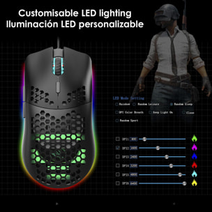 Mouse da gioco C-7, fino a 16.000 DPI, 1000 Hz, 7 pulsanti programmabili. Illuminazione LED RGB.