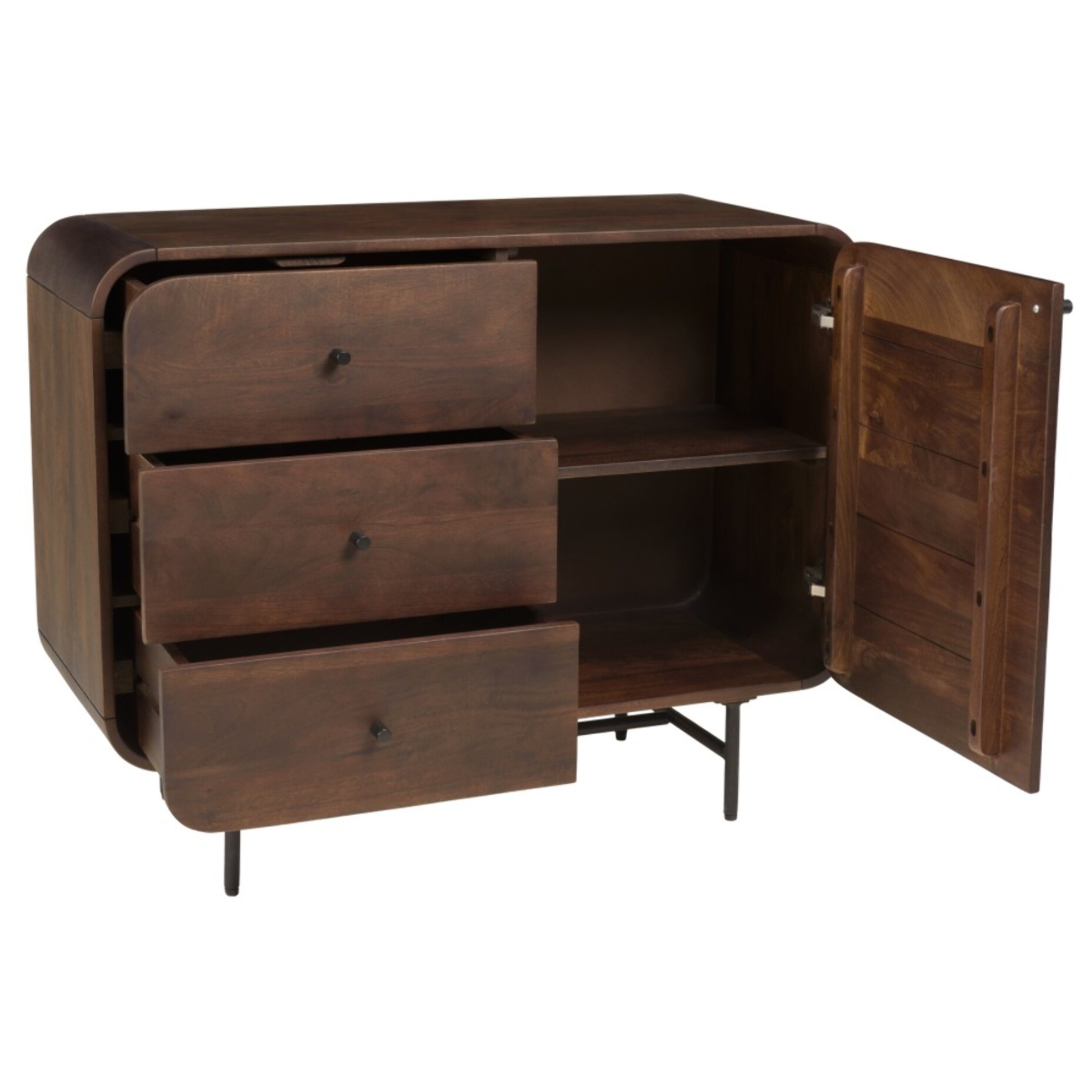 ALIX - Buffet design bois foncé et métal noir 1 porte 3 tiroirs ALIX
