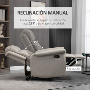 Sillón Relax Reclinable Manual, Sillón Relax de Tela con Reposabrazos, Reposapiés, Respaldo Alto, Acolchado Grueso, Butaca Reclinable hasta 135º para Salón, Dormitorio, Oficina, Gris