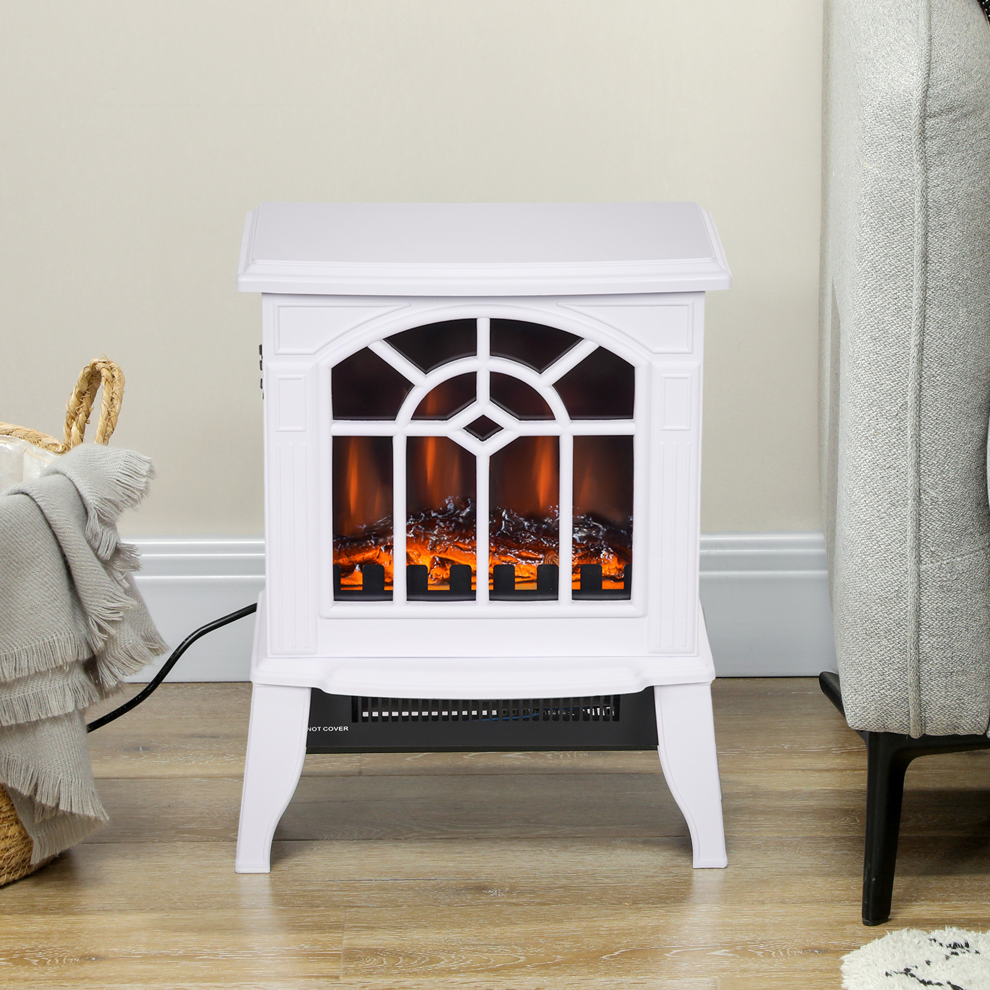 Chimenea Eléctrica 1000 W/2000 W Chimenea Decorativa con Temperatura Ajustable LED Llamas y Protección Sobrecalentamiento para 15-20 ãŽ¡ 36,5x24x46 cm Blanco