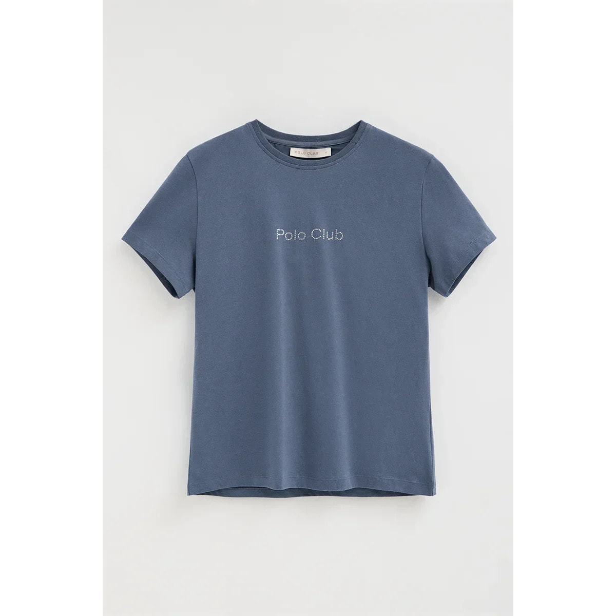 Maglietta blu denim a maniche corte fit dritto con brillantini Polo Club