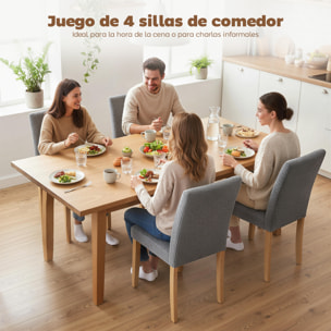 Pack de 4 Sillas de Comedor, Sillas de Cocinas Modernas, Respaldo Alto, Tapizadas en Pana, Asiento Acolchado, Patas de Madera, para Salón, Gris