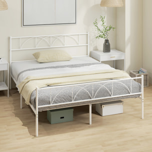 Cama Matrimonio, 160x200 cm, Estructura de Cama de Acero con Cabecero, Soporte de Listones de Acero, Espacio de Almacenamiento Debajo, Blanco