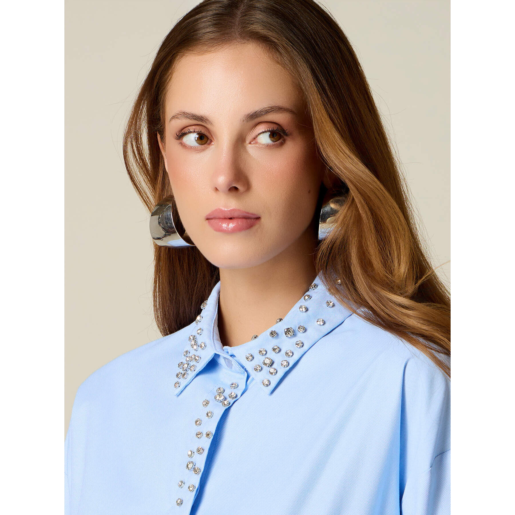 Oltre - Camisa con engarces de cristal - Light - blue