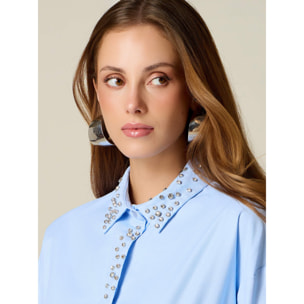Oltre - Camisa con engarces de cristal - Light - blue