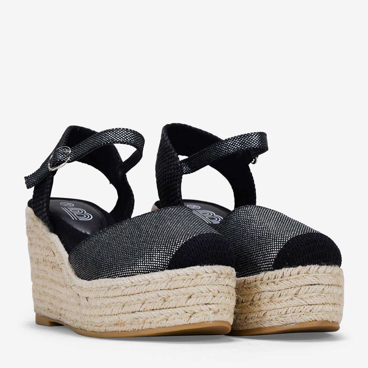 Alpargatas plomo con pulsera y cuña de esparto