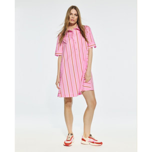 Abito Camicia a Righe Maniche Corte