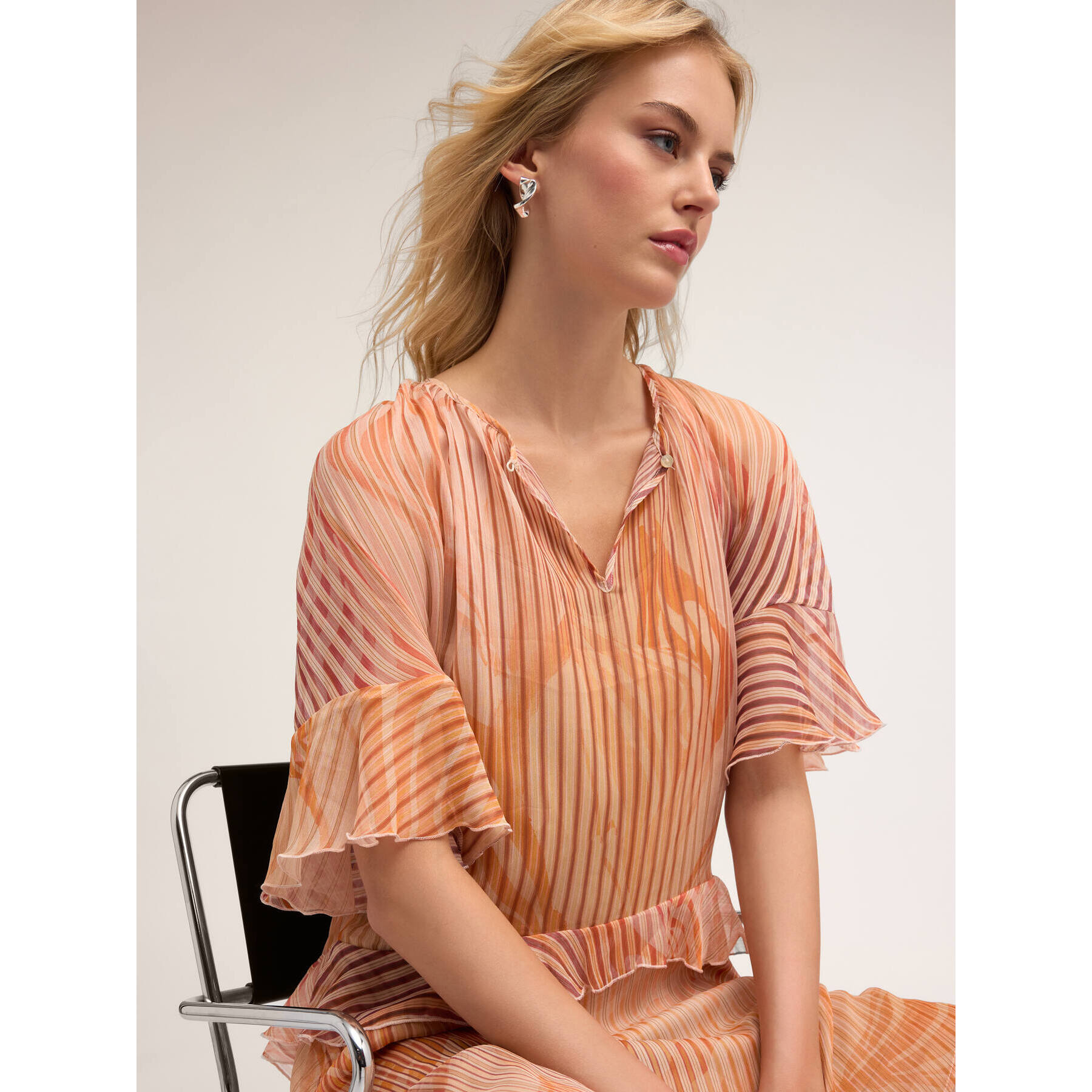 Motivi - Vestito flare in fantasia con volant - Rosa