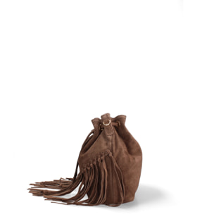 Borsa a secchiello da donna Made in Italy - Modello Umbria Plus - Pelle scamosciata - 25.0 x 22.0 x 13.0 cm