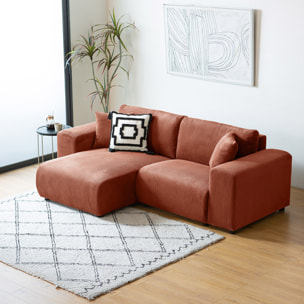 JAMBI Canapé d'angle modulable 3 places en velours côtelé terracotta