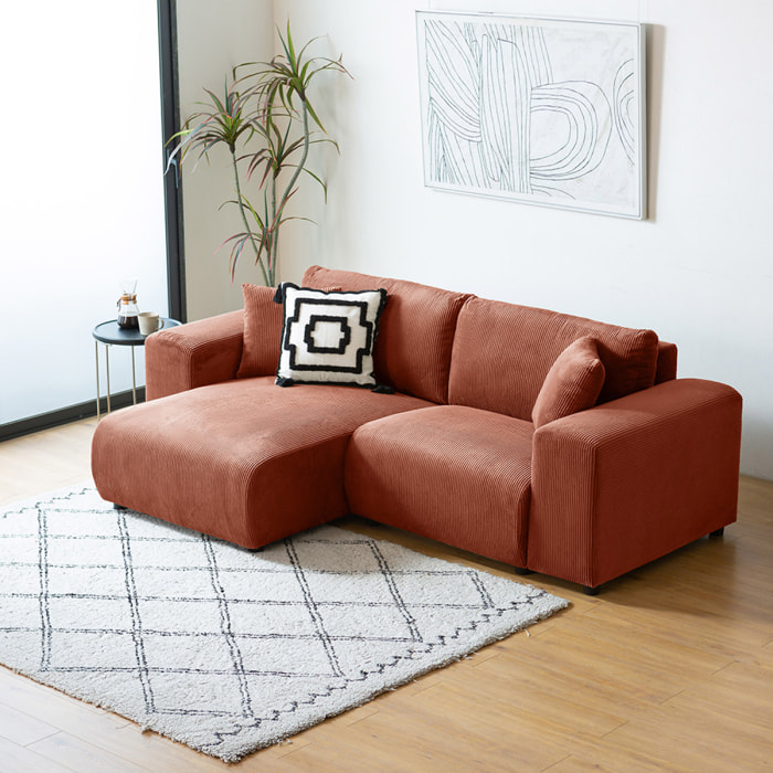 JAMBI Canapé d'angle modulable 3 places en velours côtelé terracotta