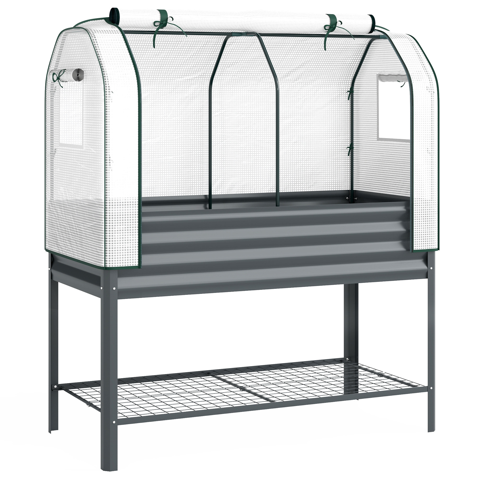 Jardinière Surélevée - Serre en PE Inclus - Doublure et Étagère Inférieure - Métal - 120x55x140cm - Gris Foncé