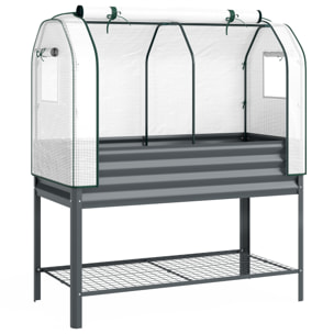 Jardinière Surélevée - Serre en PE Inclus - Doublure et Étagère Inférieure - Métal - 120x55x140cm - Gris Foncé