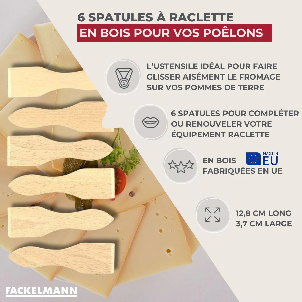 Lot de 6 spatules à raclette en bois 13 cm Fackelmann Wood Edition