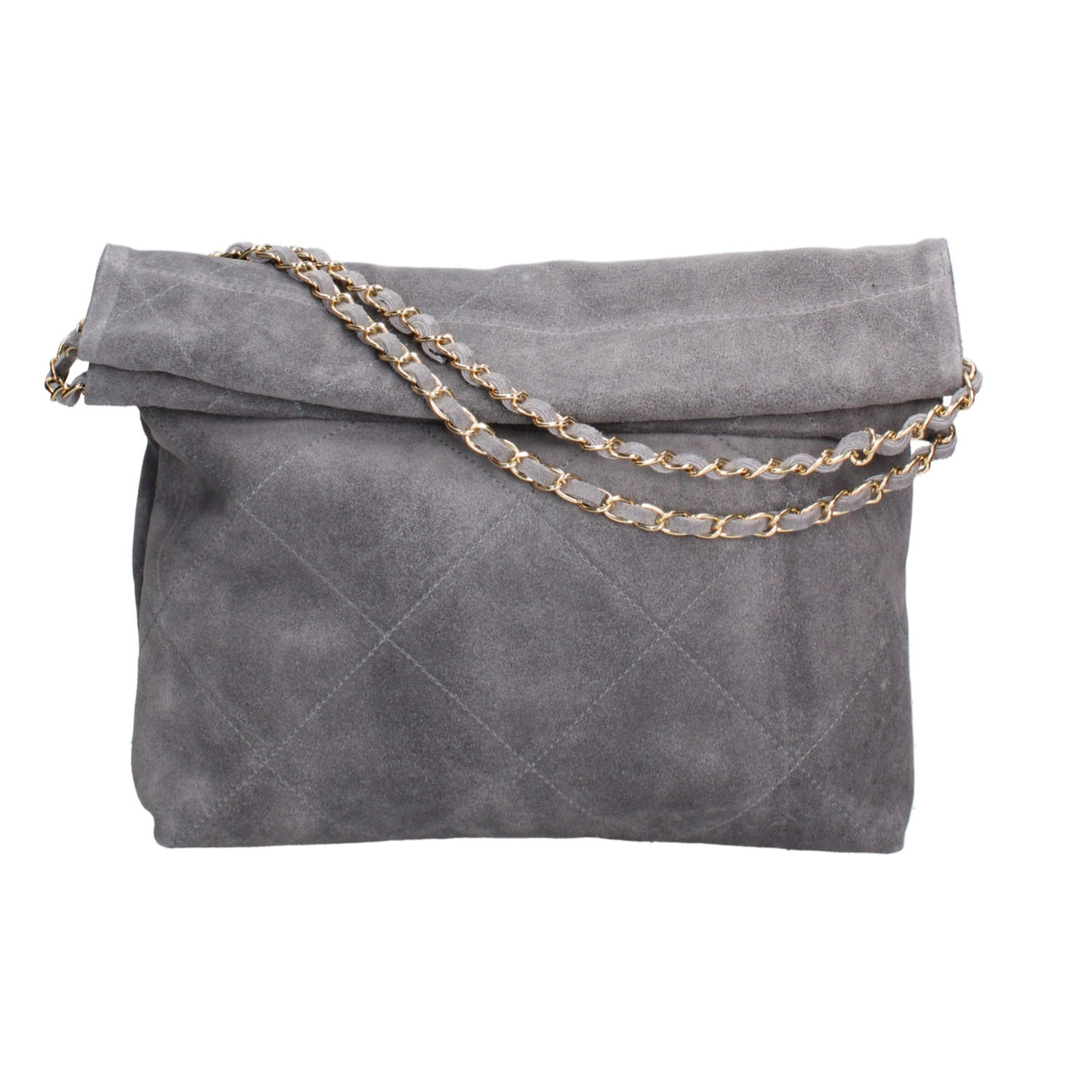 Borsa a spalla da donna Made in Italy - Modello Celeste Elite - Pelle scamosciata - 32.0 x 34.0 x 6.0 cm