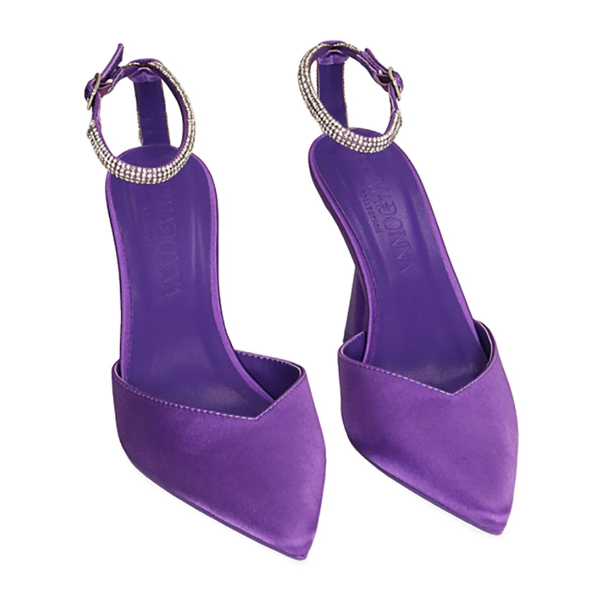 Décolleté slingback viola in raso, tacco 9,5 cm