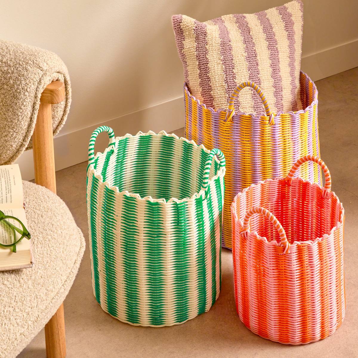 Lot de 3 paniers de rangement Pool en plastique recyclé