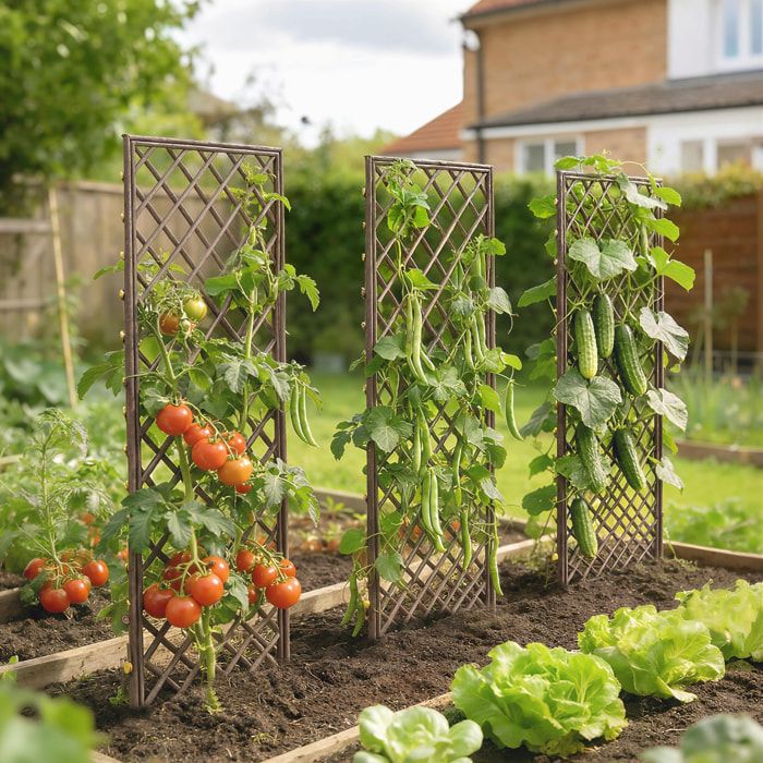 Juego de 3 Enrejados de Jardín de Mimbre, Soportes para Plantas Trepadoras con Parte Superior Plana, para Frutas, Verduras, Flores, Decoración Exterior para Patio, 43x112 cm, Madera Natural