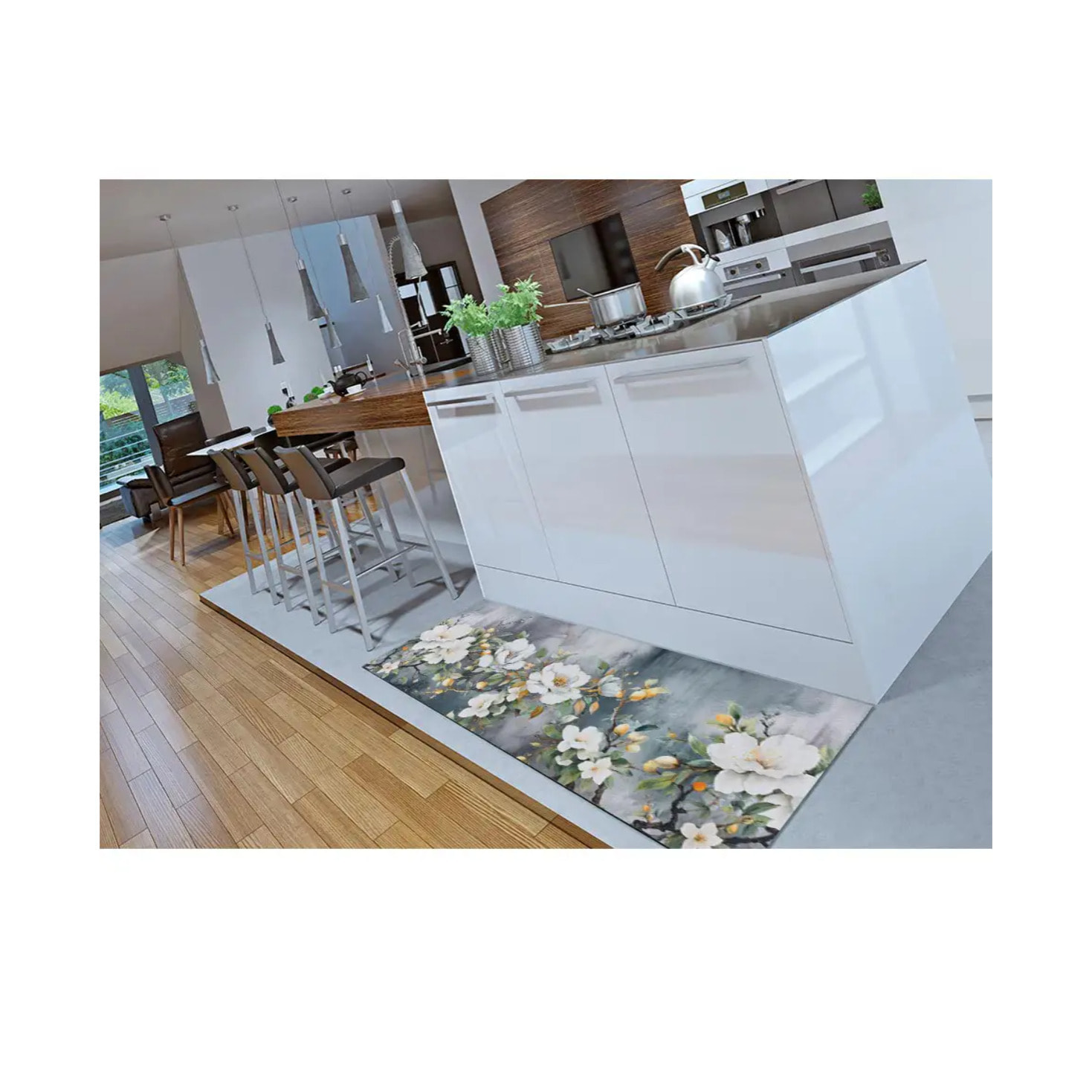 RICCI Alfombra lavable de cocina diseño floral multicolor, varias medidas disponibles.