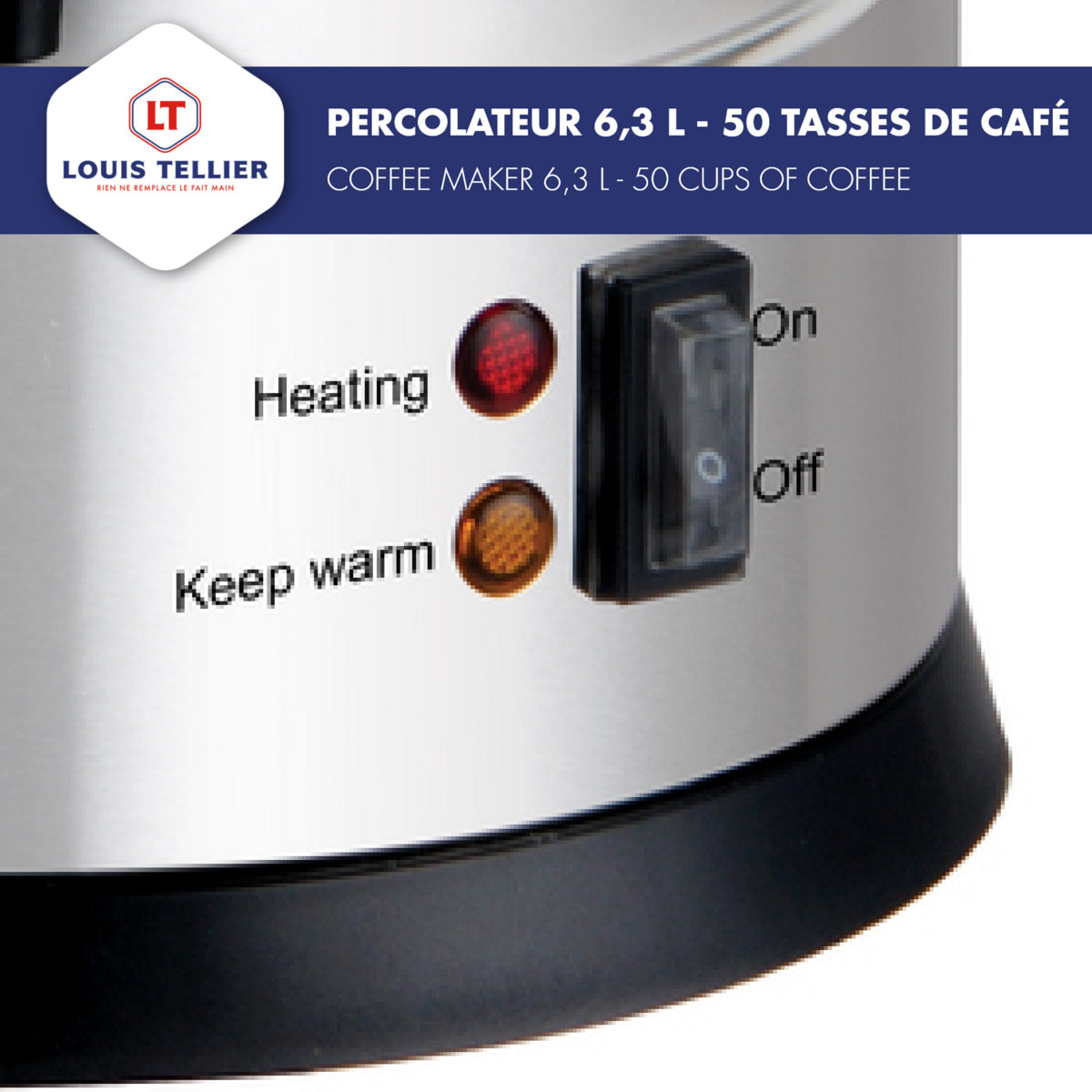 LOUIS TELLIER - Percolateur à café professionnel - Capacité 6,3 L - 50 tasses - INOX - Filtre en inox - Robinet anti-gouttes