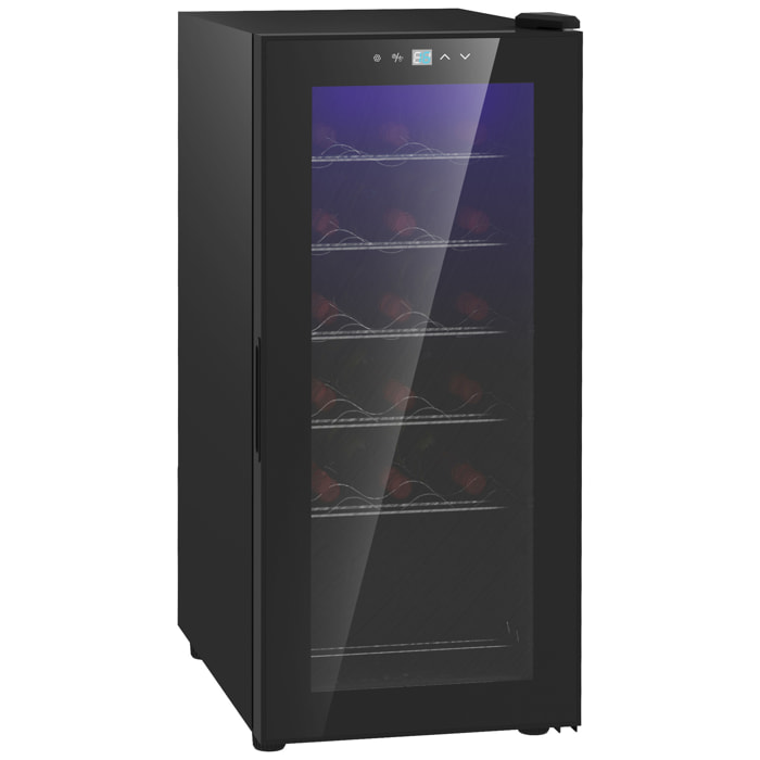 Nevera Vinos 18 Botellas 50L Vinoteca con Luz LED Interior Pantalla Táctil Digital Control de Temperatura Puerta de Vidrio y 5 Estantes de Metal Negro