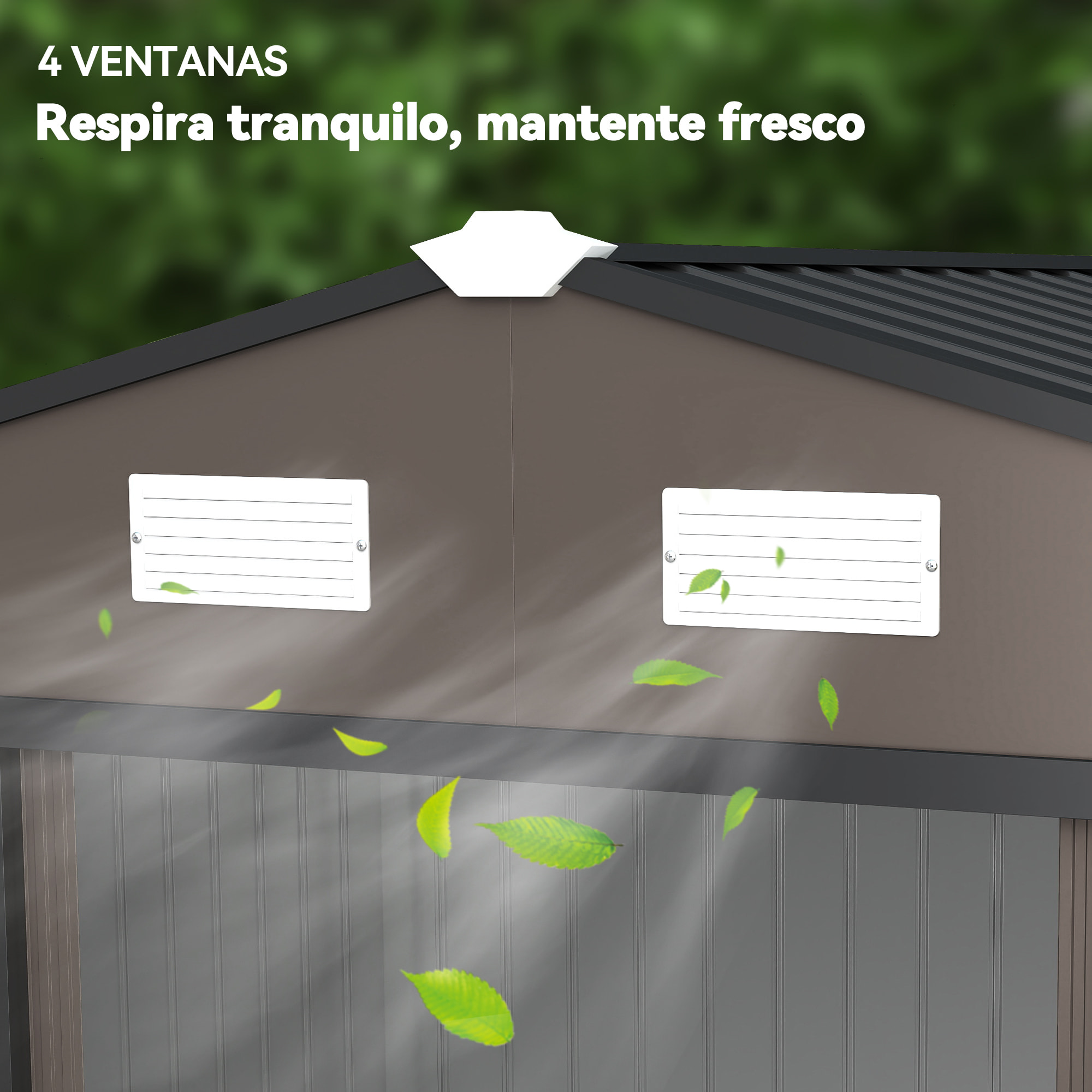 Caseta de Jardín Exterior 4,9 m² 277x195x192 cm Efecto Madera Cobertizo de Jardín Exterior con Puerta Corredera Techo Inclinado Base Refuerzo (Suelo NO Incluido) y 4 Ventanas Marrón