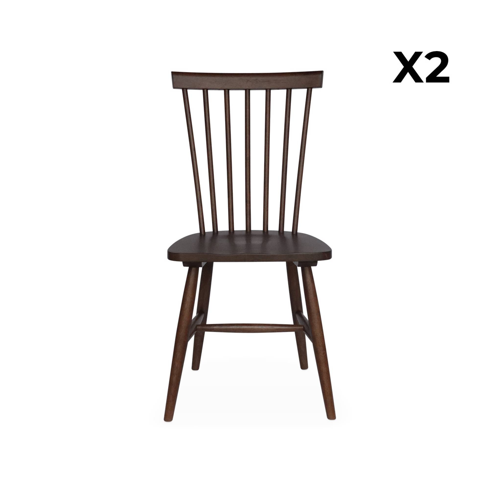 Lot de 2 chaises noyer à barreaux en bois d'hévéa. ROMIE. L 50.8 x P 44.2 x H 90cm.
