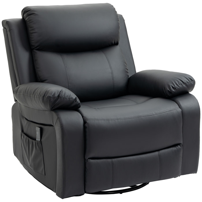 Fauteuil de massage et relaxation électrique  inclinable pivotant repose-pied télécommande noir