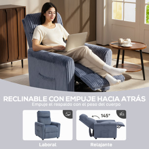 Sillón Relax Reclinable, Sillón Reclinable Manual, Tapizado en Pana, Instalación Rápida, Reposapiés, Acolchado Grueso, para Salón, Dormitorio, Oficina, Azul Oscuro