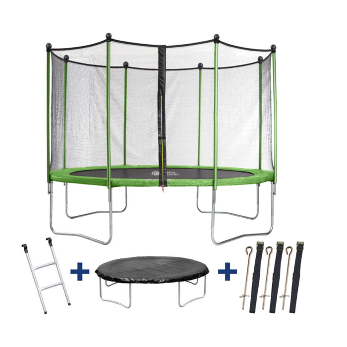 Trampoline "Yoopi 2" - Ø 4.25 m - Avec filet + échelle + couverture + kit d'ancrage