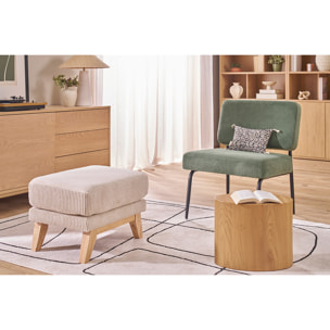 Pouf repose-pieds scandinave en tissu effet velours texturé taupe et bois clair OSLO