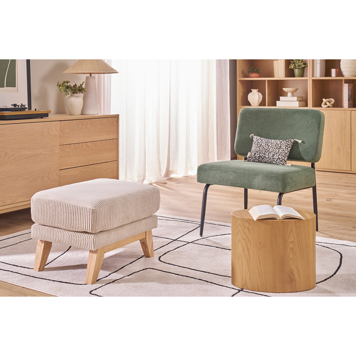 Pouf repose-pieds scandinave en tissu effet velours texturé taupe et bois clair OSLO