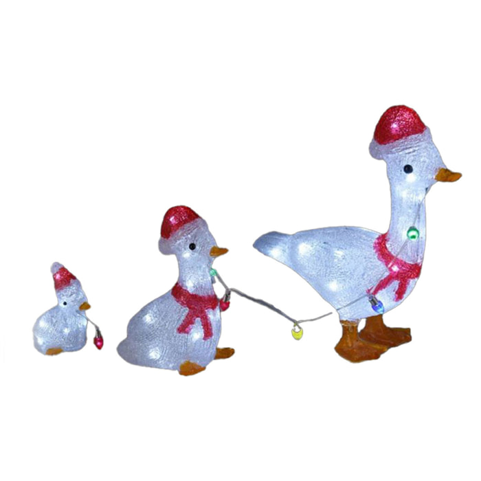 Set de 3 patos decorativos navideños con luces led blancas y temporizador