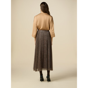 Oltre - Pleated lurex midi skirt - Marrón