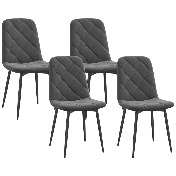 Lot de 4 chaises velours - chaises de salle à manger design Chesterfield - gris
