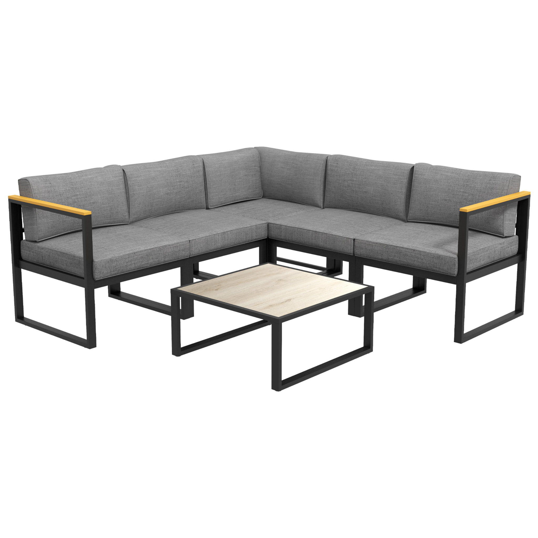 Ensemble salon de jardin d'angle 5 places design contemporain table basse coussins alu
