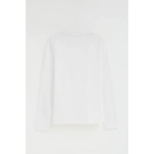 Camiseta blanca de manga larga y cuello redondo con bordado Rigby Go