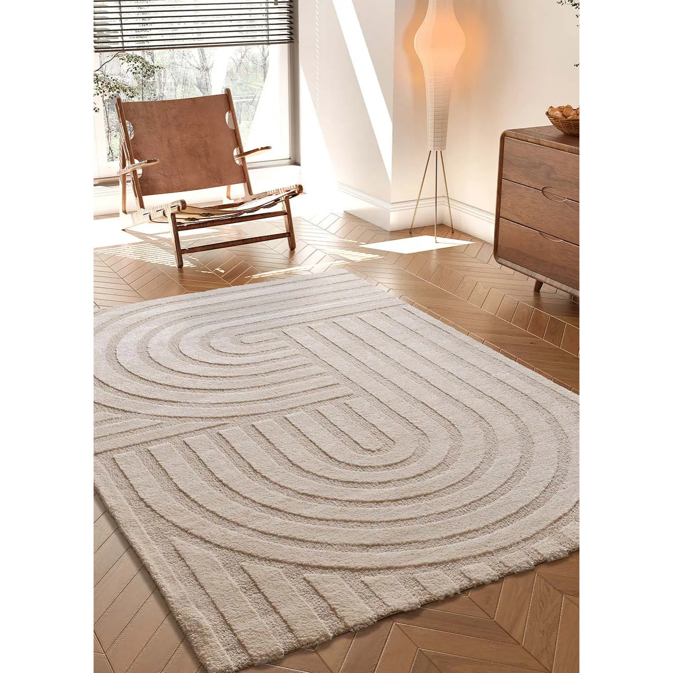 SNOWY Alfombra con relieve de estilo escandinavo en blanco, varias medidas disponibles.