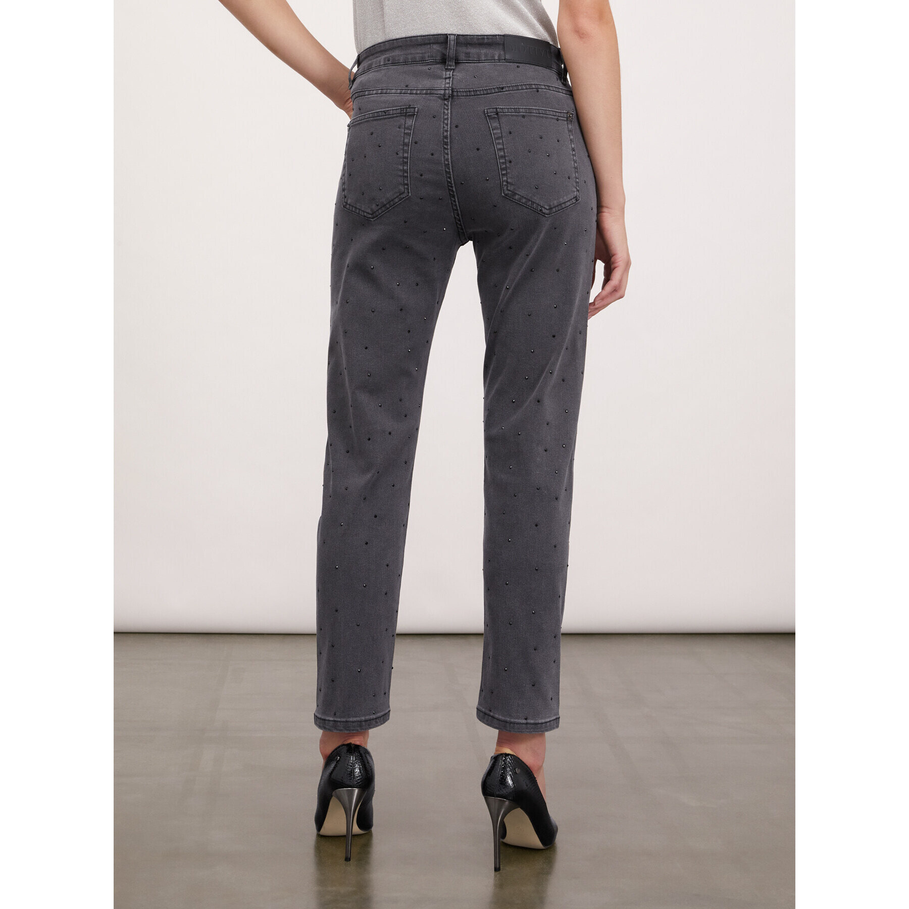 Motivi - Jeans straight con strass - Grigio