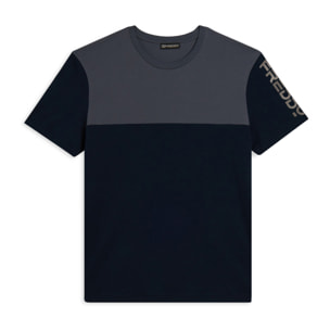 T-shirt colour block con stampa sulla spalla