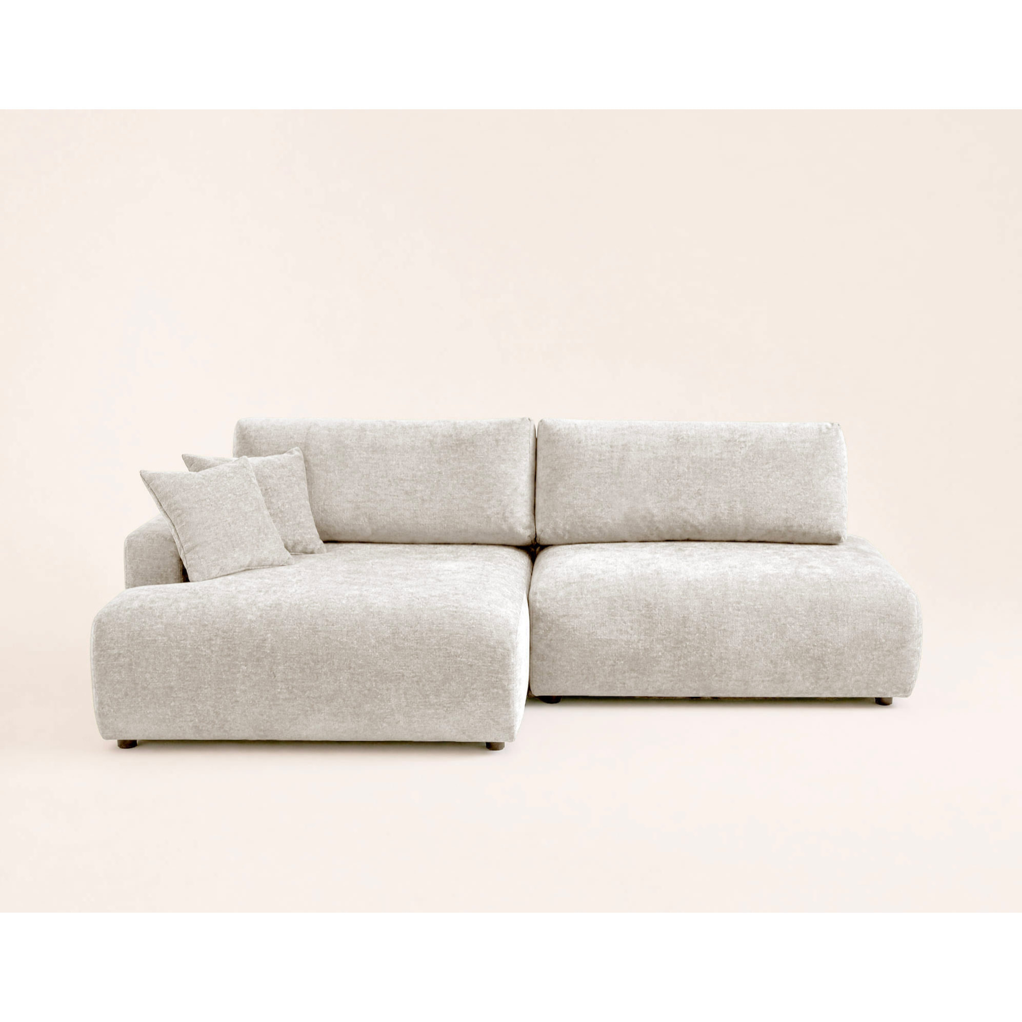 Pivoine - Canapé d'angle ouvert gauche 4 places convertible avec coffre en tissu texturé - Beige