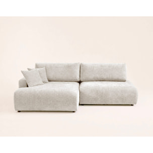 Pivoine - Canapé d'angle ouvert gauche 4 places convertible avec coffre en tissu texturé - Beige
