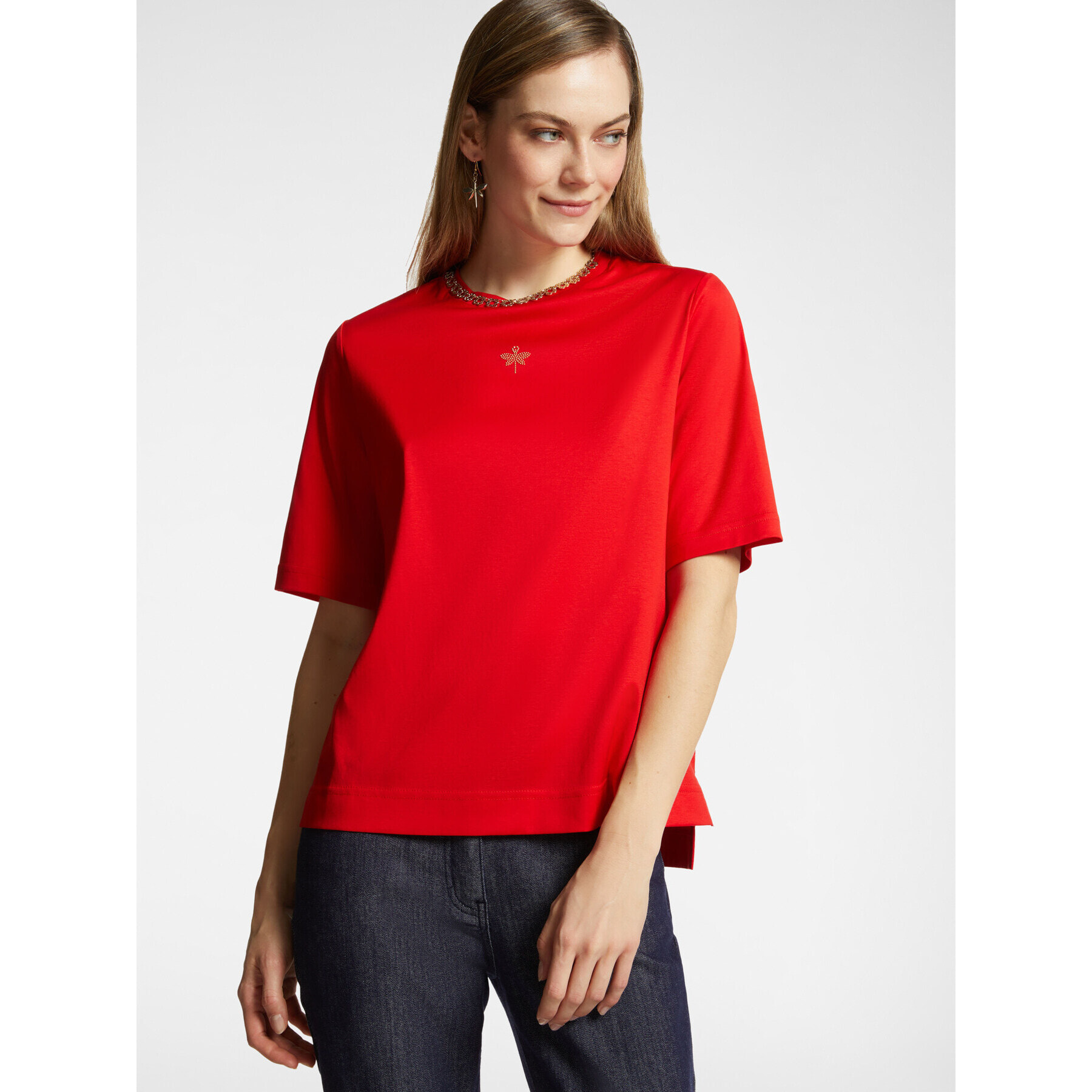 Elena Mirò - T-shirt con piccola libellula in strass - Rosso